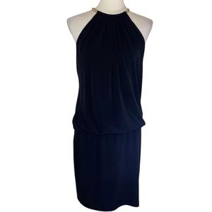 Jessica Simpson Gold Coil Necklace Black Cocktail Dress, lined.